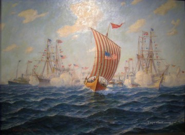 Buque de guerra Painting - Hjalmar Johnssen Viking Andommer Batallas navales de Chicago